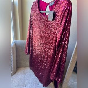 Lane 201 Boutique dress. Size Med, maroon sequin dress w/waist tie, NWT